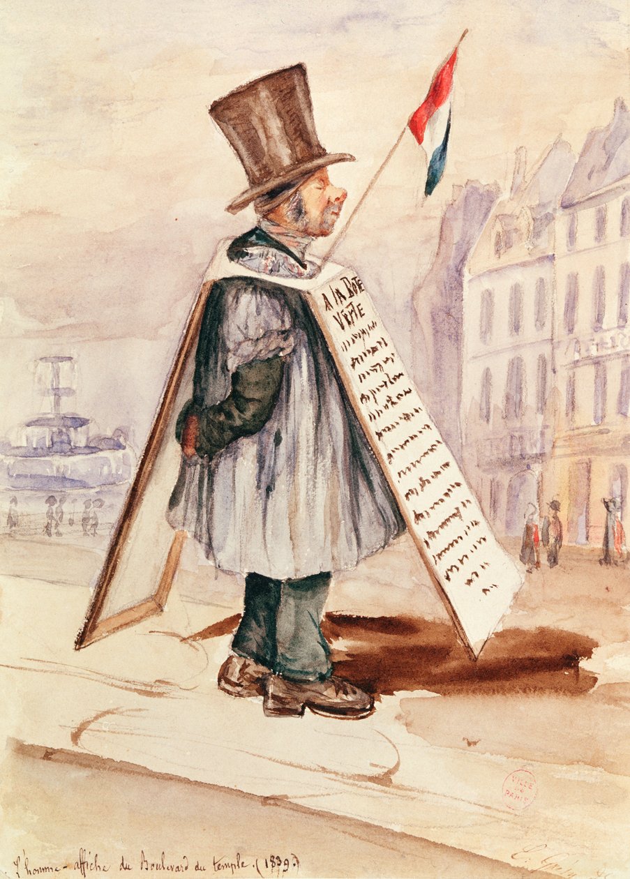 The Sandwich Board Man ، Boulevard du Temple ، 1839 بواسطة المدرسة الفرنسية