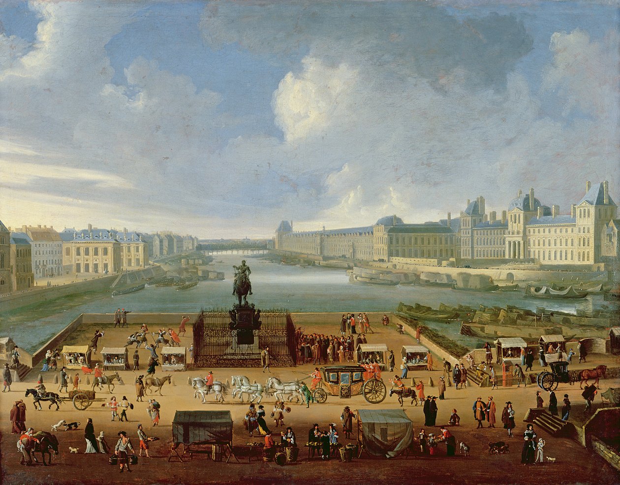 نهر السين واللوفر وكلية الأمم الأربع ، يُرى من بونت نيوف ، c.1665-70 بواسطة المدرسة الفرنسية