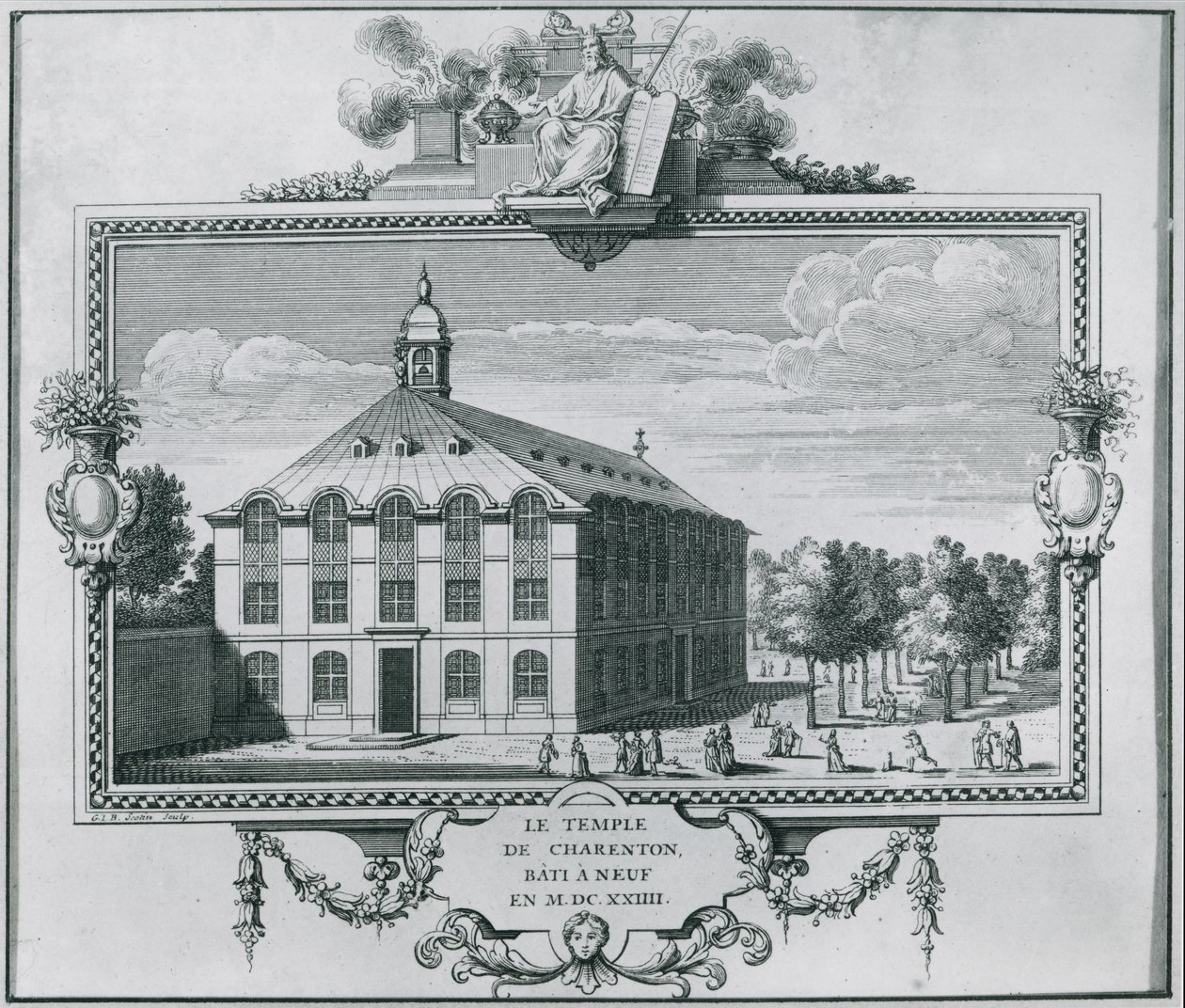 معبد Charenton ، أعيد بناؤه في عام 1624 ، نقشه جيرارد جان بابتيست سكوتين (1671-1716) بواسطة المدرسة الفرنسية