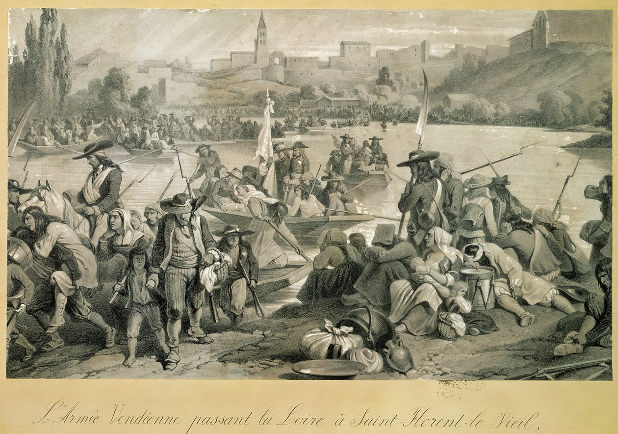 جيش فينديان يعبر اللوار في سانت فلوران لو فيل ، 18 أكتوبر 1793 بواسطة المدرسة الفرنسية