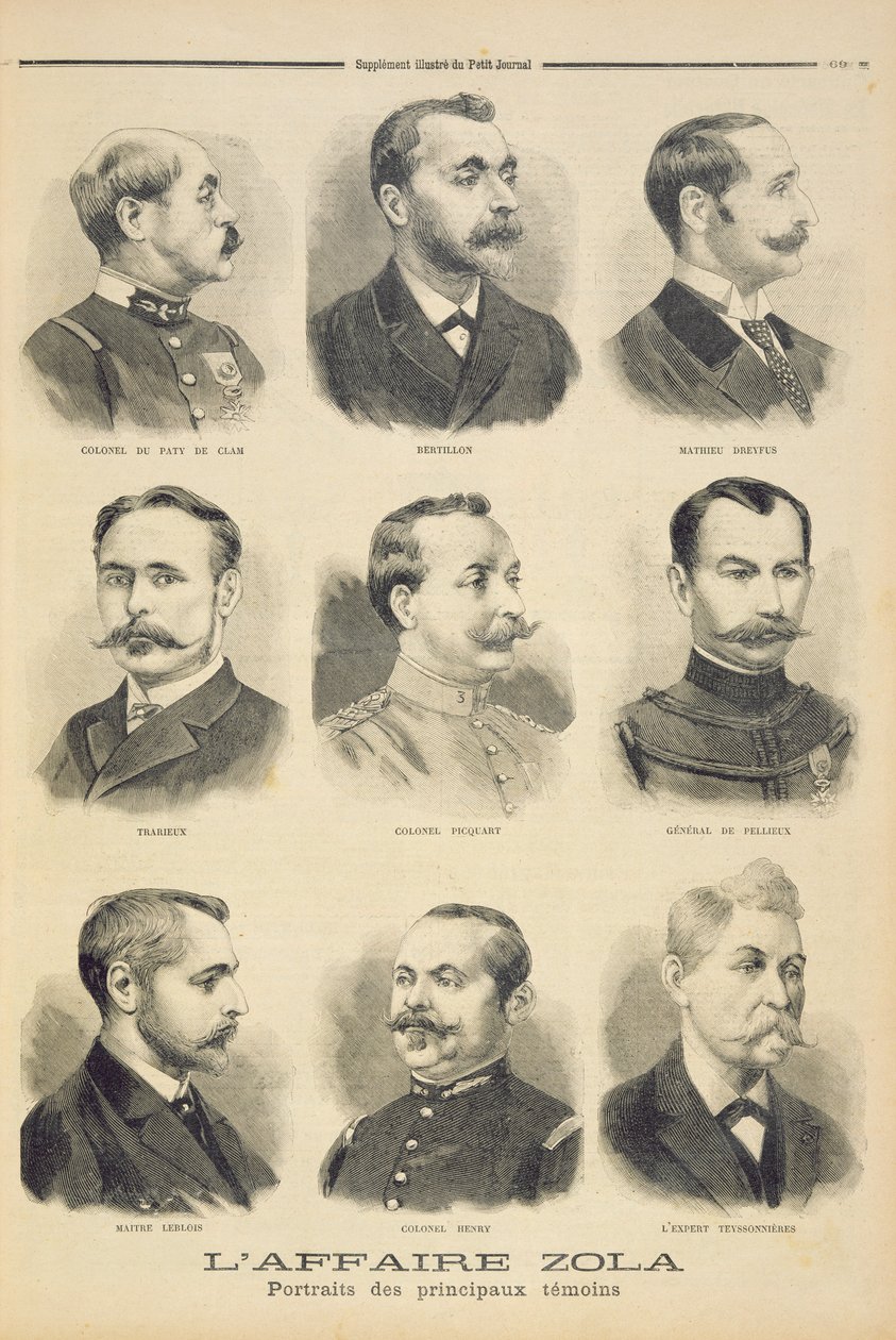 قضية زولا: الشهود الرئيسيون ، توضيح من الملحق المصور لـ Le Petit Journal ، 27 فبراير 1898 بواسطة المدرسة الفرنسية