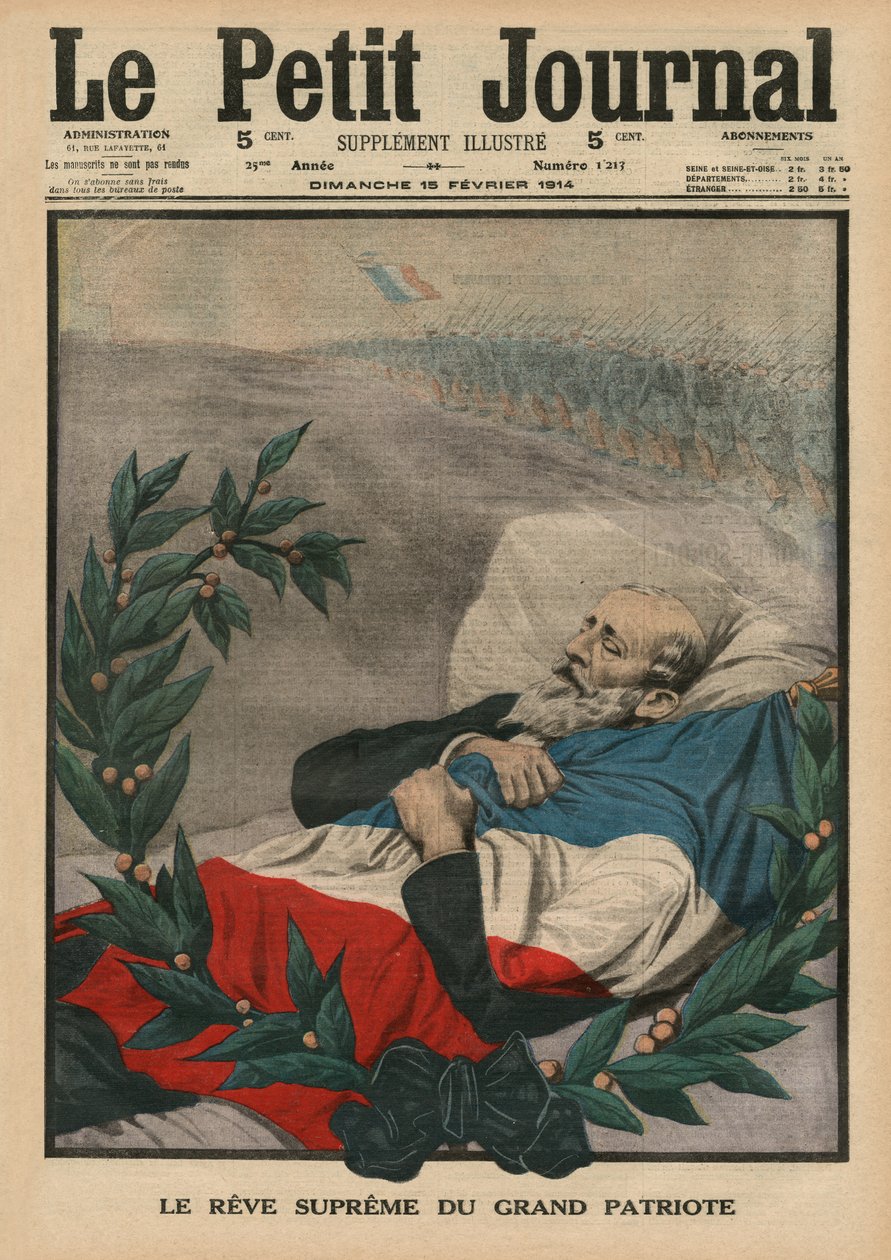 الحلم الأخير للبطريرك العظيم ، بول ديروليدي ، رسم توضيحي أمامي من `` Le Petit Journal &39;&39; ، ملحق illustre ، 15 فبراير 1914 بواسطة المدرسة الفرنسية