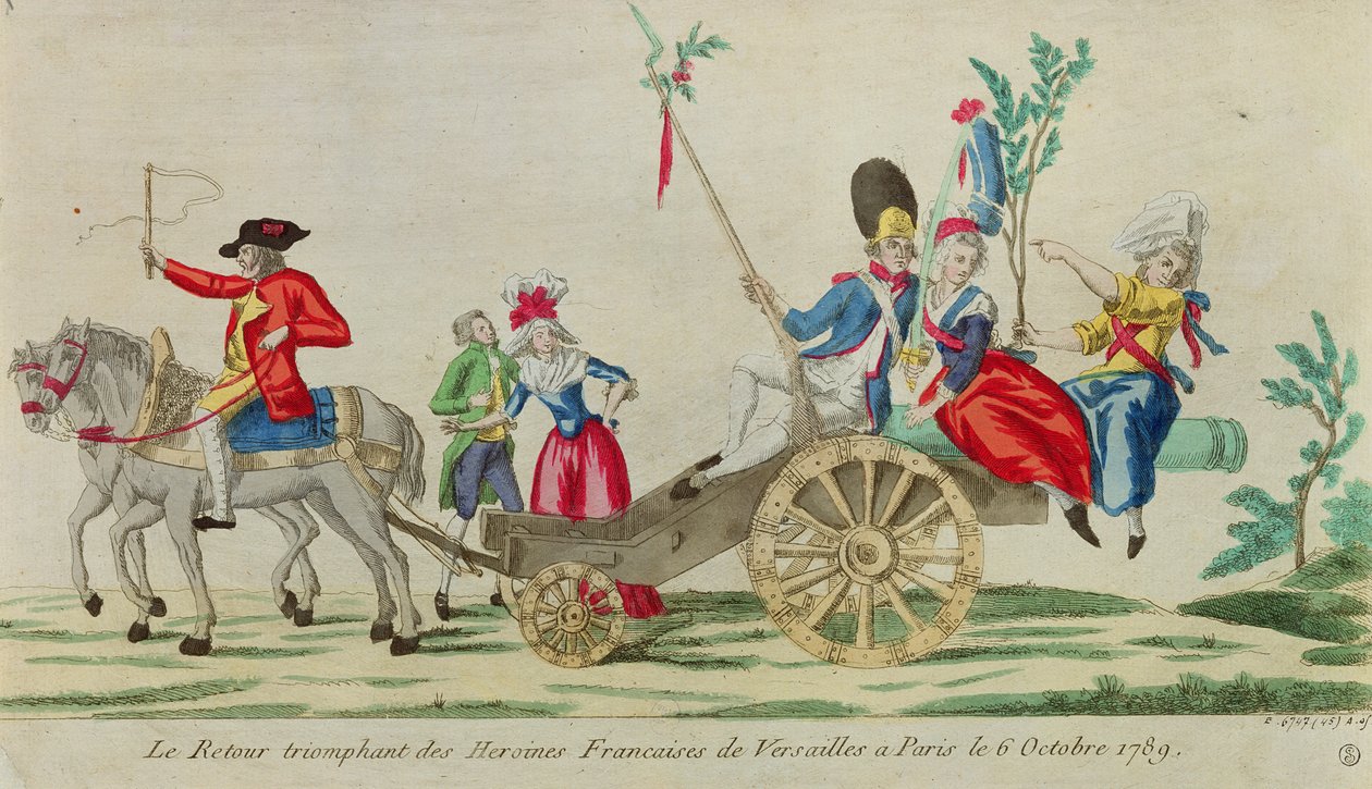 عودة المنتصرين للبطلات الفرنسيات من فرساي إلى باريس في 6 أكتوبر 1789 بواسطة المدرسة الفرنسية