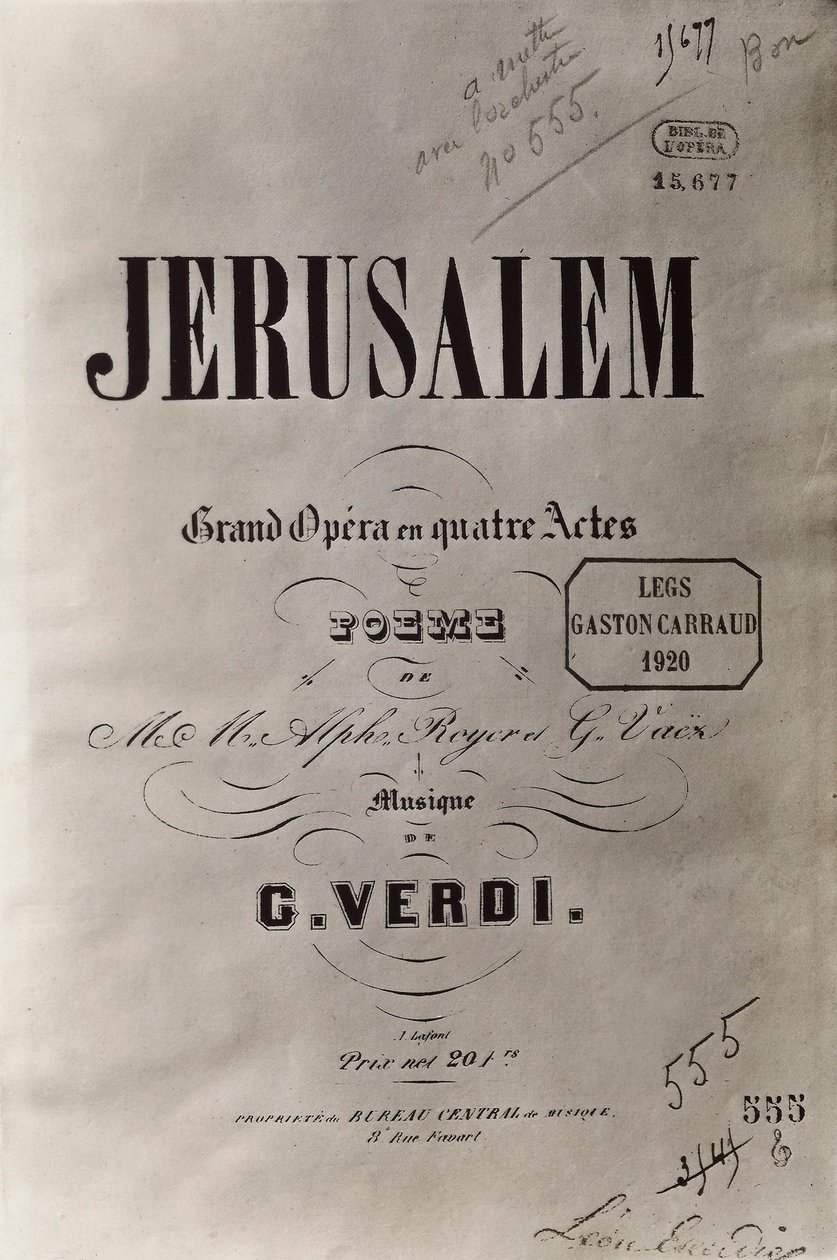 صفحة العنوان لأوبرا القدس ، ص 1847 بواسطة المدرسة الفرنسية