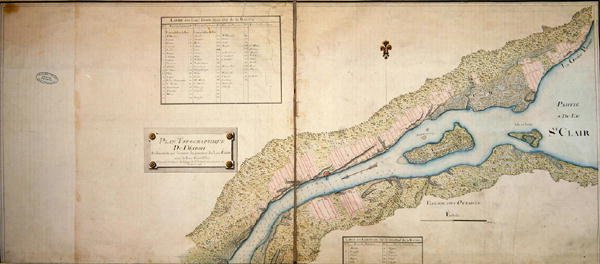 الخريطة الطبوغرافية لديترويت ، 1796 (قلم وحبر ومرحاض على ورق) بواسطة المدرسة الفرنسية