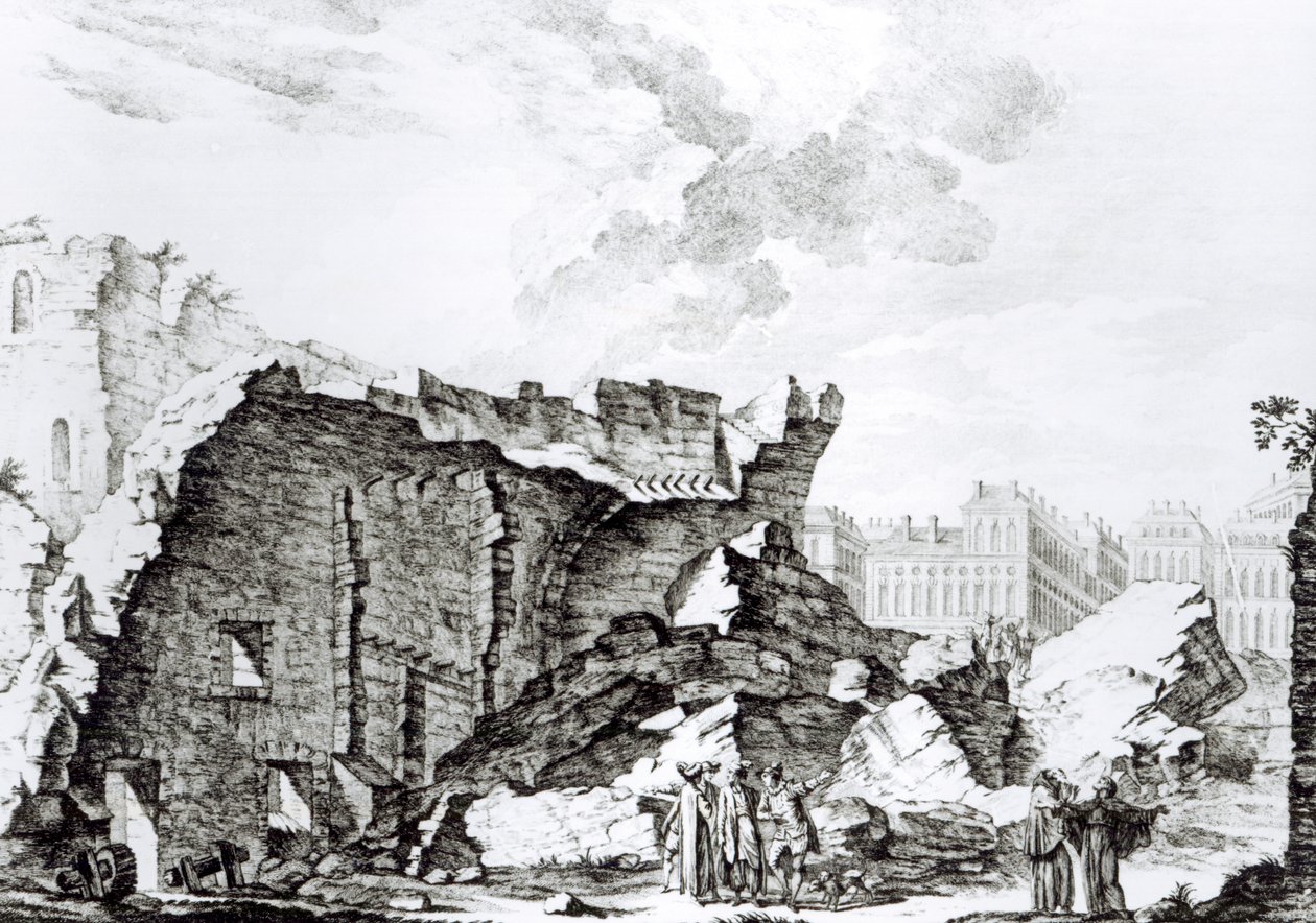 برج سان روكي ، لشبونة بعد زلزال 1755 بواسطة المدرسة الفرنسية