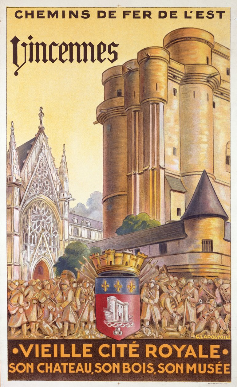ملصق السفر لرحلات Chemin de Fer de l&39;Est الإعلانية إلى Vincennes ، ج .1920 بواسطة المدرسة الفرنسية