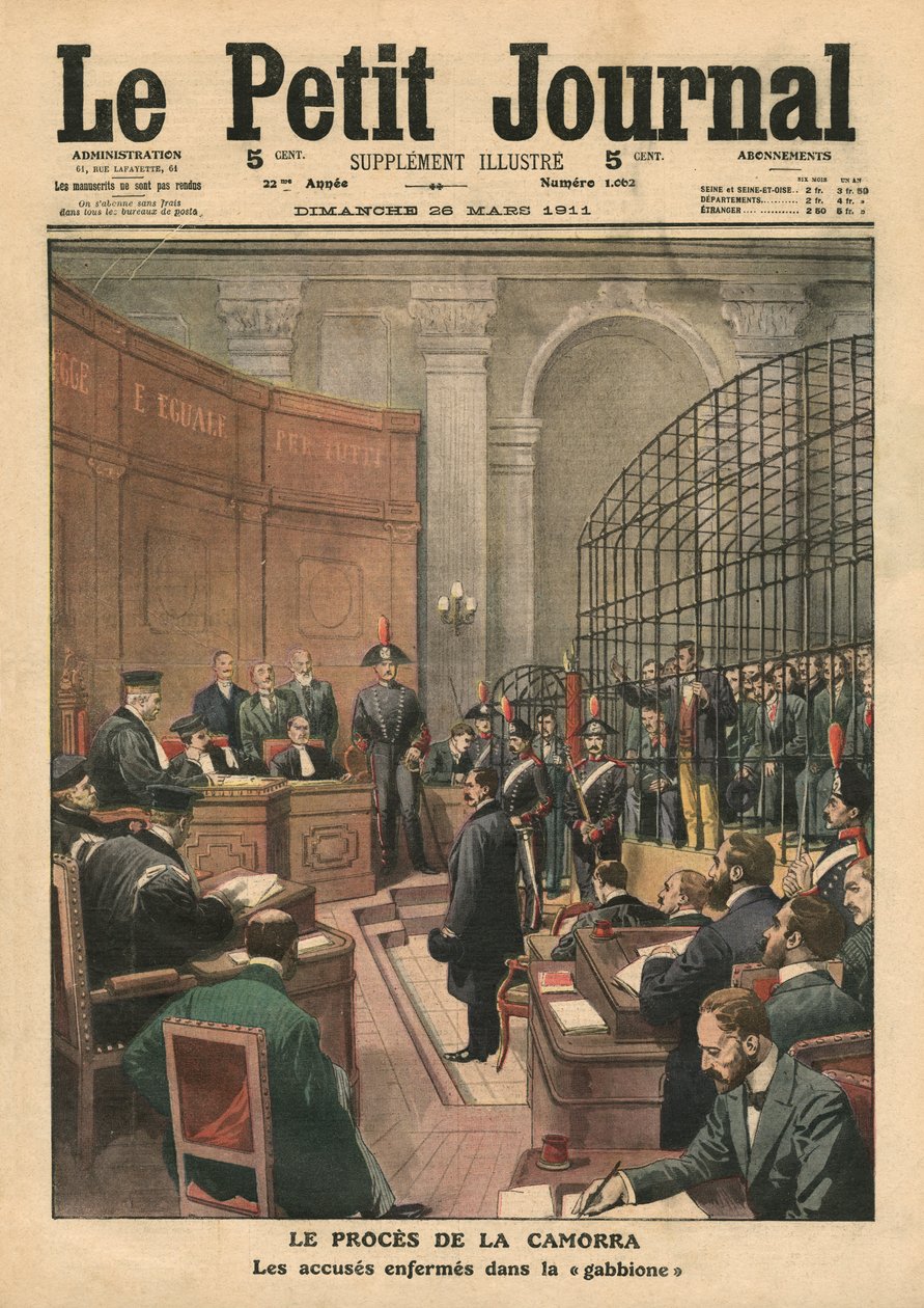 محاكمة Camorra ، التوضيح من "Le Petit Journal" ، ملحق illustre ، 26 مارس 1911 بواسطة المدرسة الفرنسية