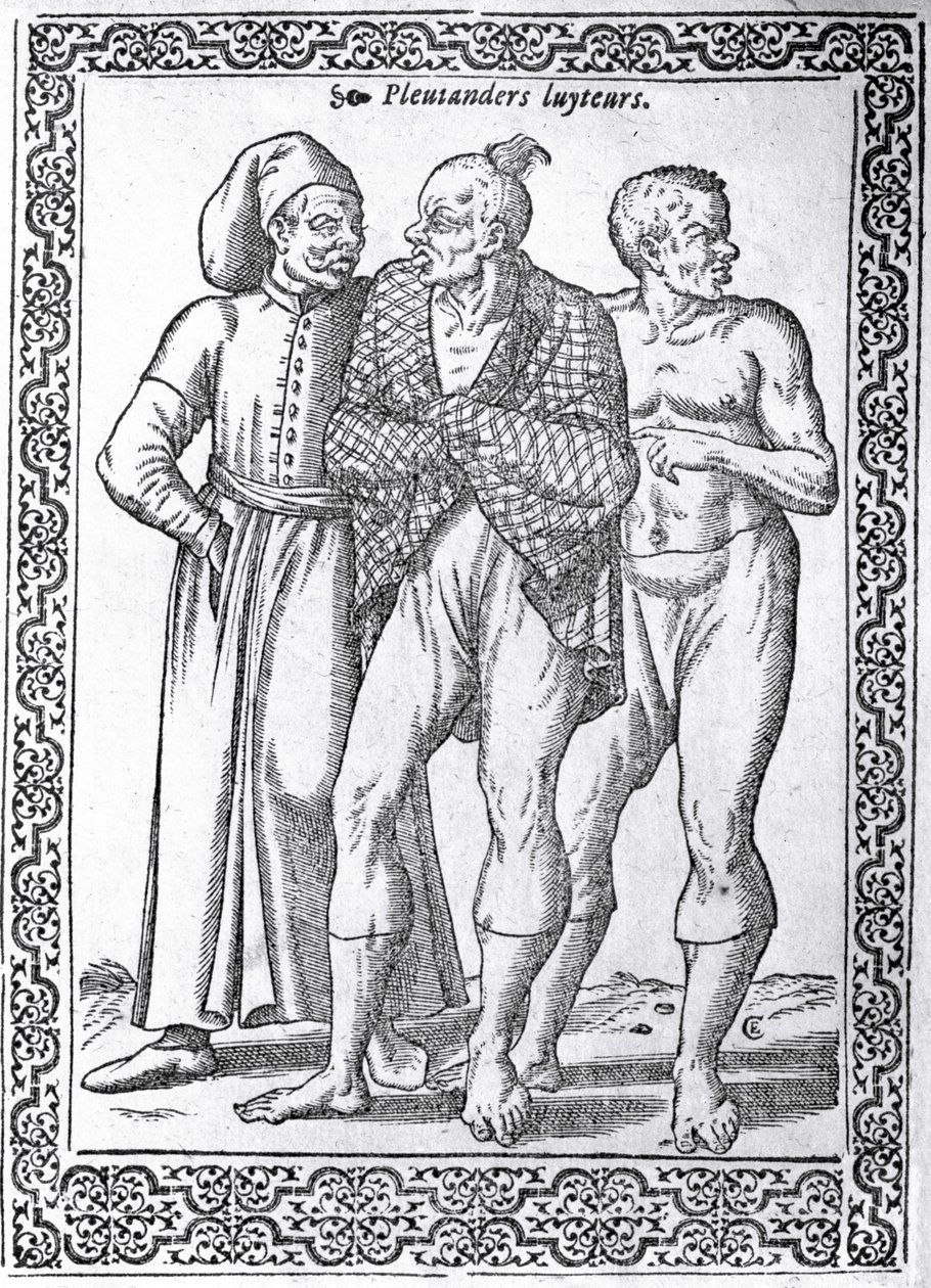 المصارعون الأتراك ، رسم توضيحي من `` Les navitions ، peregrations et voyages ، faامن en la Turkie &39;&39; بواسطة نيكولاس دي نيكولاي ، نشر في 1577 بواسطة المدرسة الفرنسية