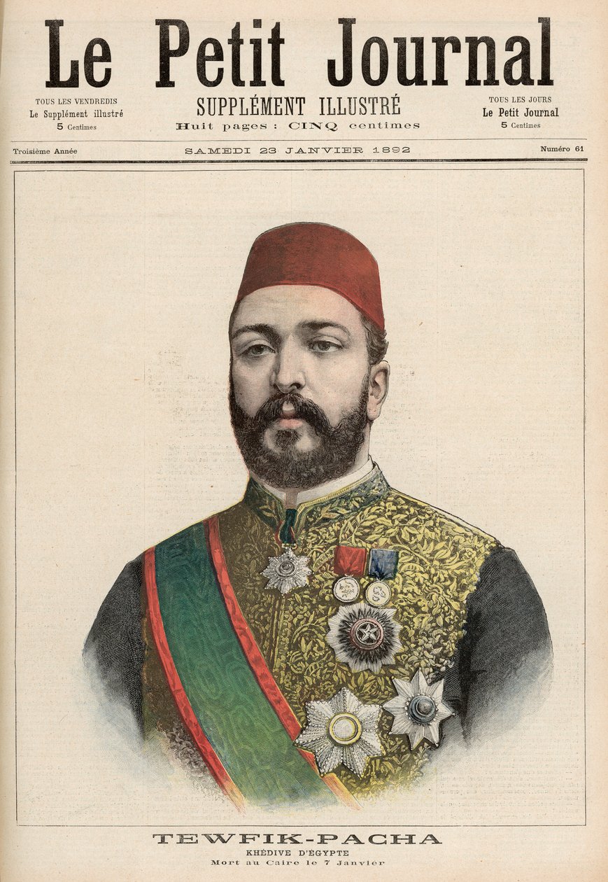 توفيق باشا (1852-1892) خديوي من مصر ، توفي في القاهرة ، 7 يناير ، من لو بيتيت جورنال ، 23 يناير 1892 بواسطة المدرسة الفرنسية