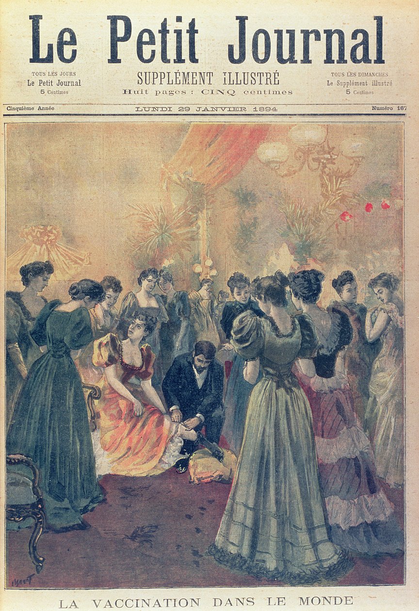 التطعيم في حفل استقبال مسائي خلال وباء الجدري ، من "لو بيتيت جورنال" ، 29 يناير 1894 بواسطة المدرسة الفرنسية