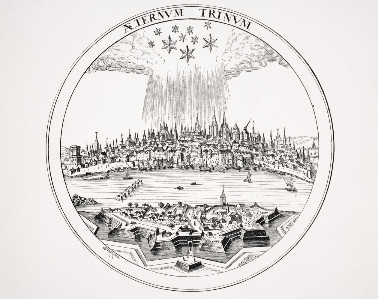منظر لكولونيا ، بعد نقش نحاسي في "Theatrum Geographicum ، بقلم بي بيرتيوس ، من" Le Moyen Age et La Renaissance "بواسطة Paul Lacroix (1806-84) نشر عام 1847 بواسطة المدرسة الفرنسية