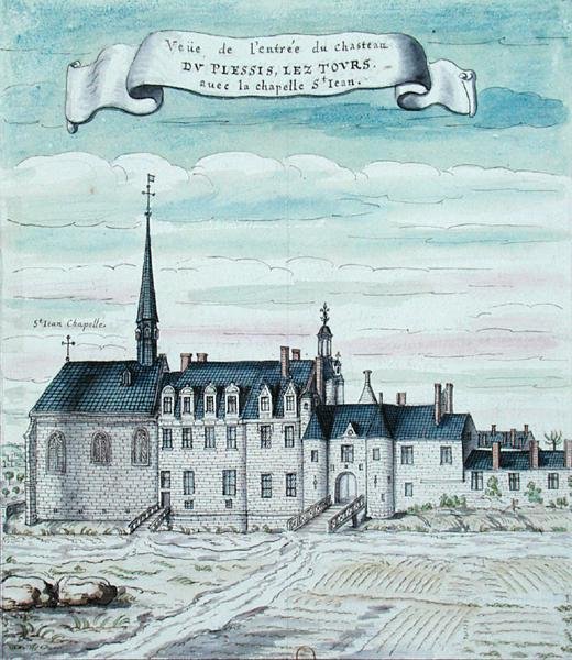 منظر لقصر دي بليسيس ليس تورز وكنيسة القديس جان في تورين ، 1699 (قلم وحبر ومرحاض على ورق) (انظر أيضًا 173767) بواسطة المدرسة الفرنسية