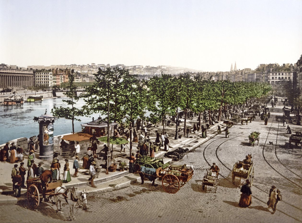 سوق سانت أنطوان ، Quay des Célestins ، ليون ، c.1900 بواسطة مصور فرنسي