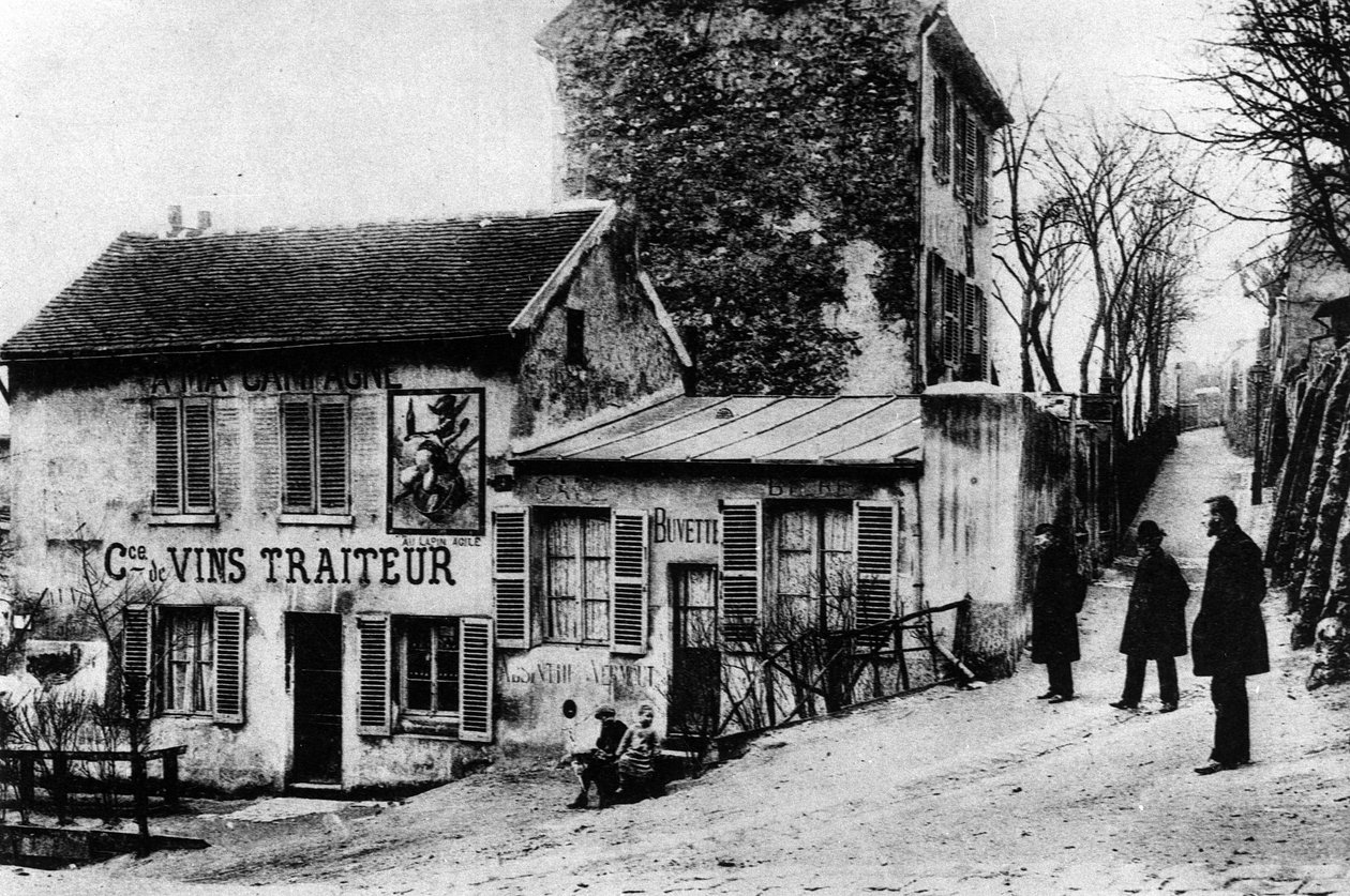 باريس: ملهى des Assassins ، Cabaret du Lapin Agile rue des Saules - التصوير الفوتوغرافي ، أواخر القرن التاسع عشر أو أوائل القرن العشرين بواسطة مصور فرنسي