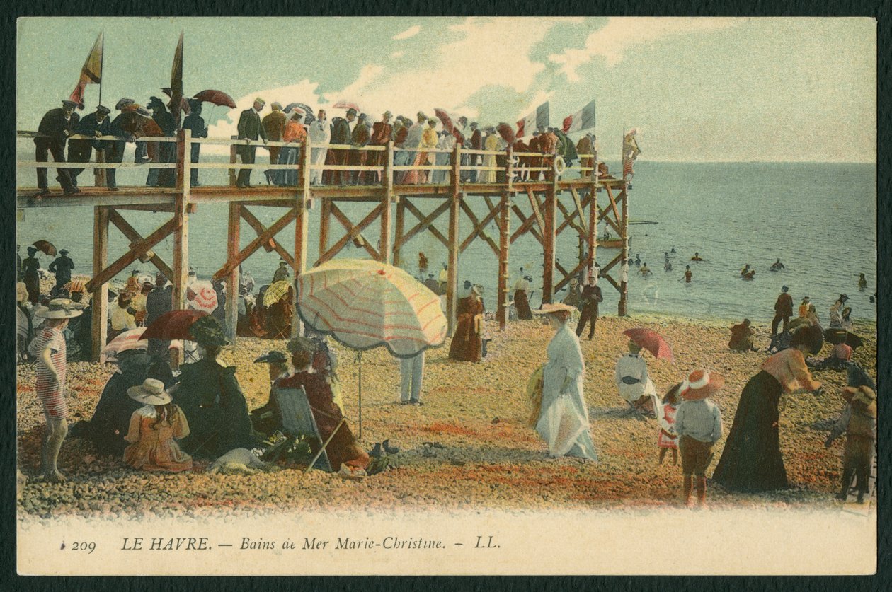 بطاقة بريدية تصور حمامات ماري كريستين في لوهافر ، c.1900 (صورة ملونة وزن الجسم) بواسطة مصور فرنسي