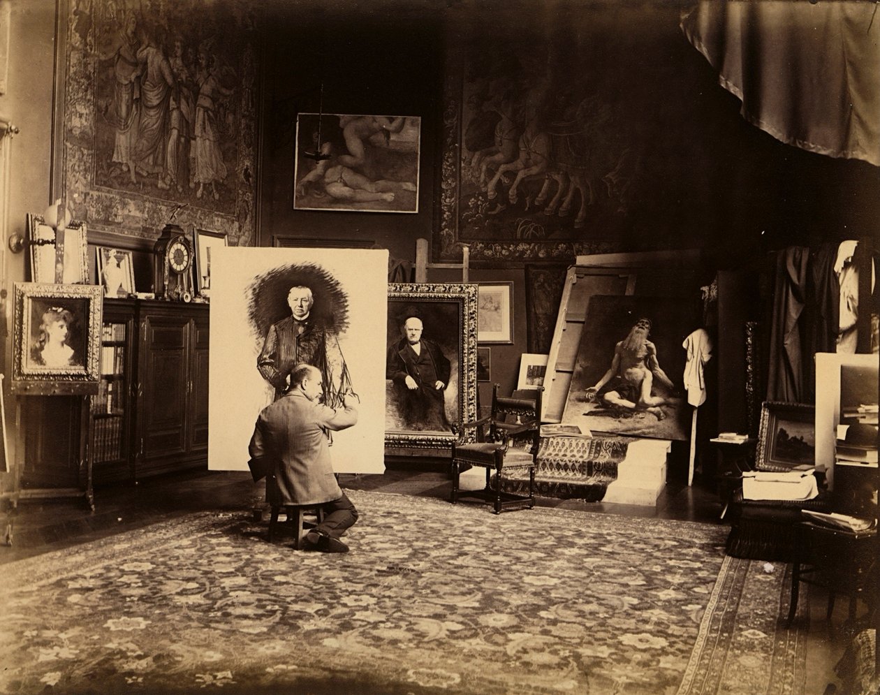 استوديو الرسام ليون بونات ، حوالي عام 1890 (صورة بالأبيض والأسود) بواسطة مصور فرنسي