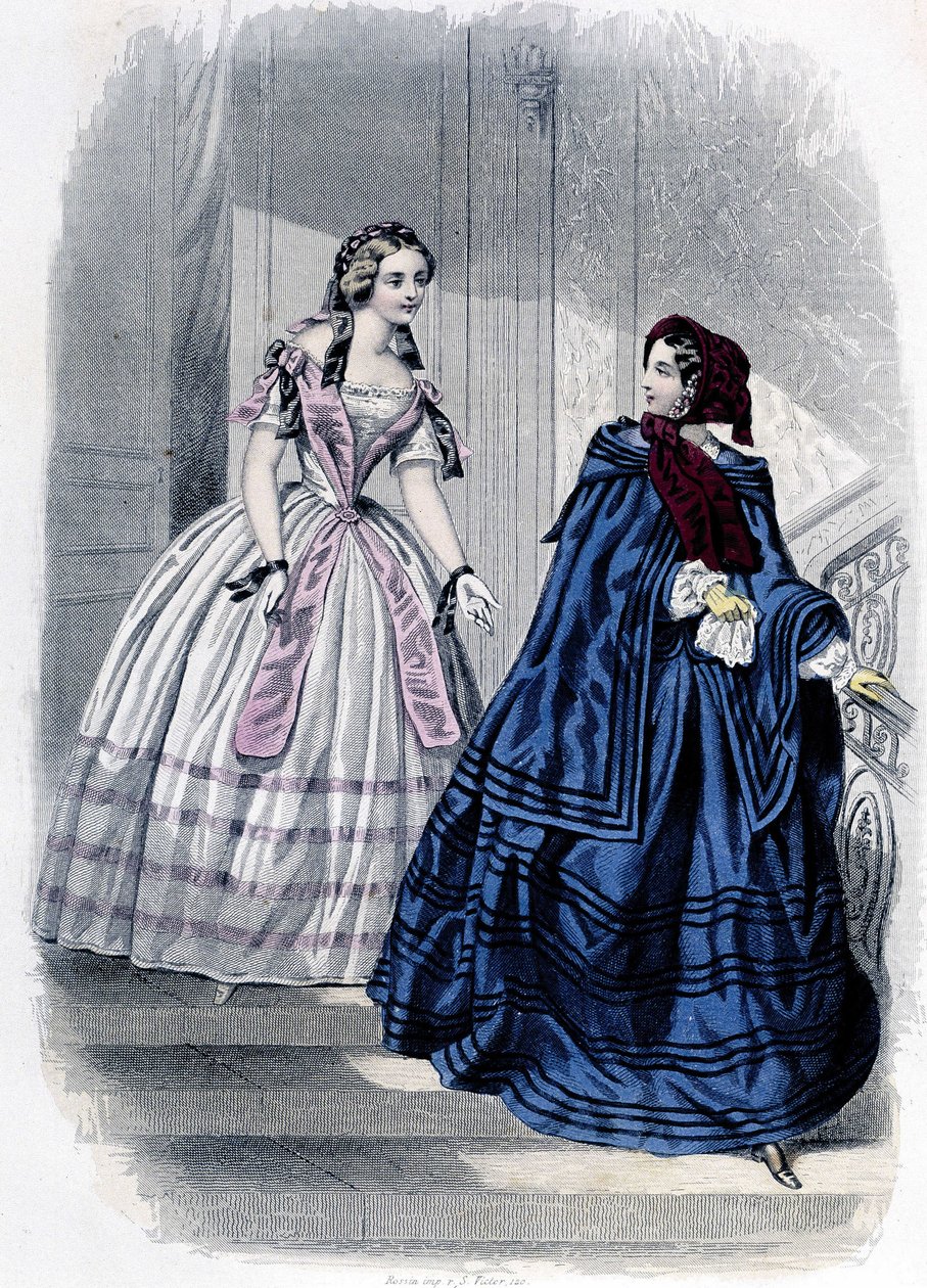 امرأتان عصريتان - في "" Journal des Demoiselles "" 1852. بواسطة المدرسة الفرنسية