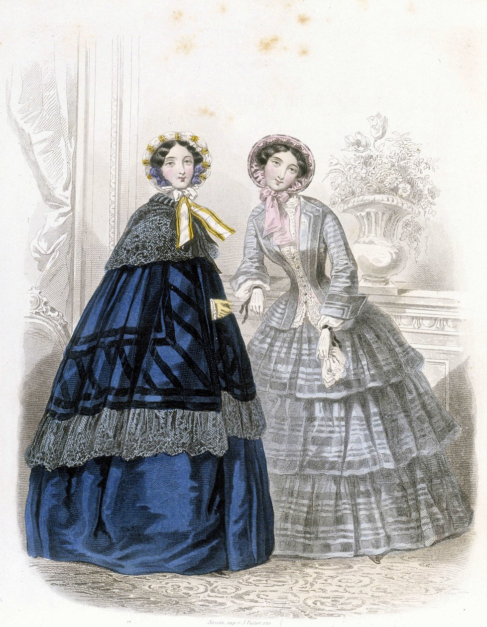 امرأتان عصريتان: في الزي - في "" Journal des Demoiselles "" 1852 (نقش) بواسطة المدرسة الفرنسية