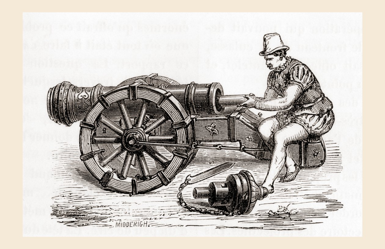 مؤخرة من القرن السادس عشر تحمل مدفعًا ألمانيًا ، من Les Merveilles de la Science ، نُشرت حوالي عام 1870 (نقش) بواسطة المدرسة الفرنسية