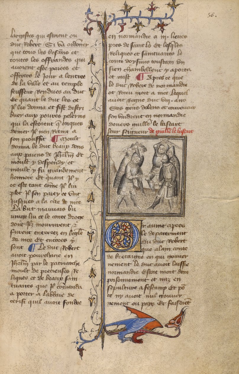 معركة بين Wankelin de Ferreres و Hugo de Montfort ، حوالي 1400-15 (تمبرا وأوراق ذهبية على رق) بواسطة المدرسة الفرنسية