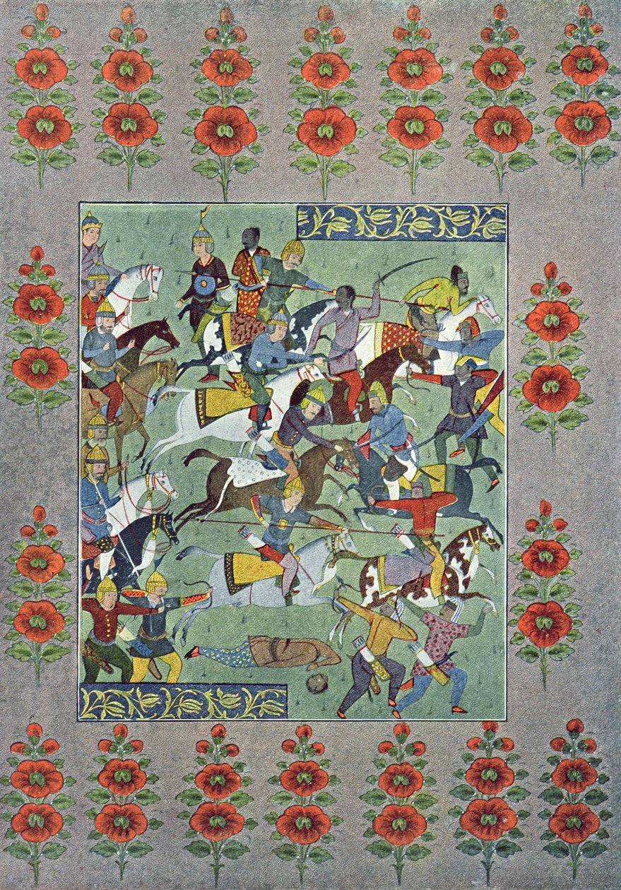 معركة ، رسم توضيحي من الليالي العربية ، 1895 (نقش الألوان) بواسطة المدرسة الفرنسية