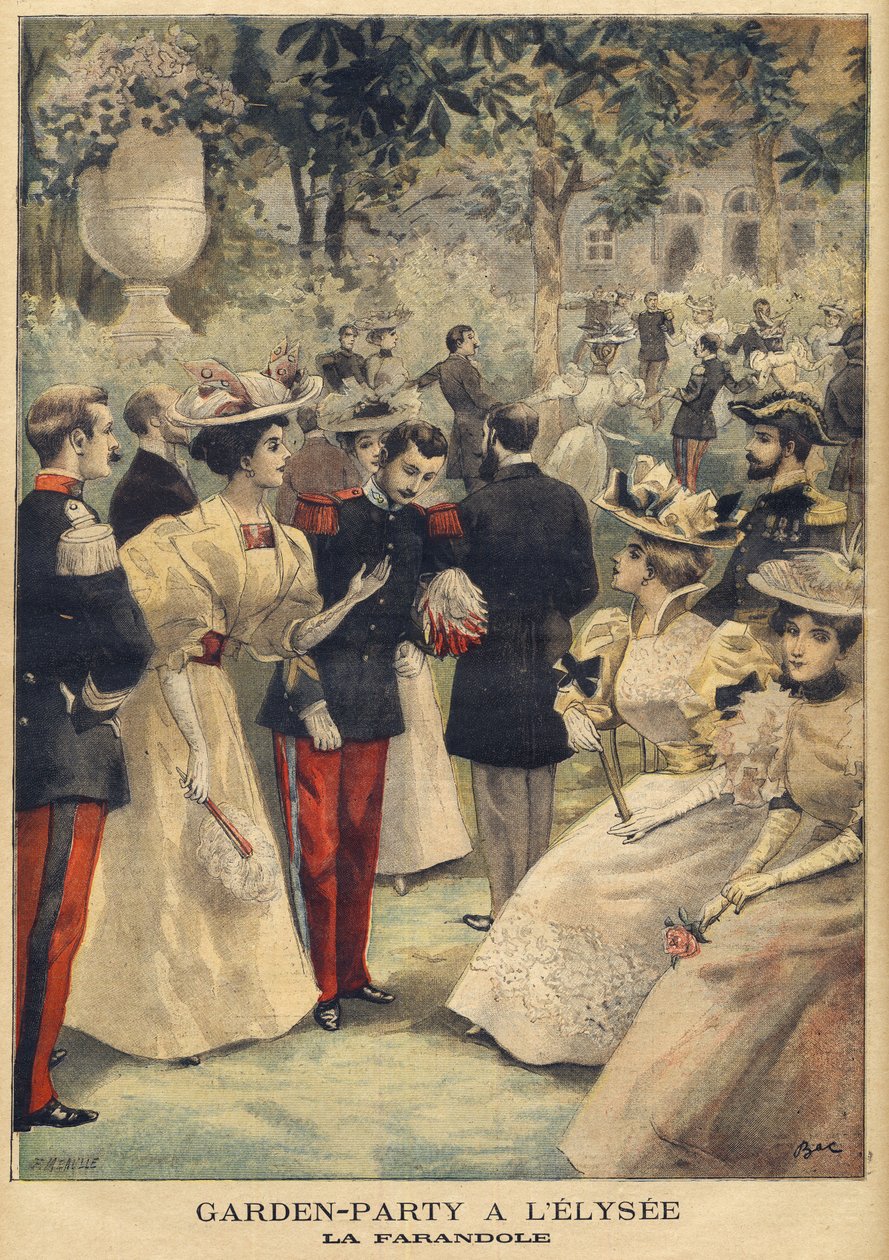 حفلة حديقة في الاليزيه (لا فاراندول) - رسم توضيحي لميول ، فورتشن لويس (1844-1901) من "لو بيتي جورنال" ، 21 يوليو 1895 (نقش) بواسطة المدرسة الفرنسية