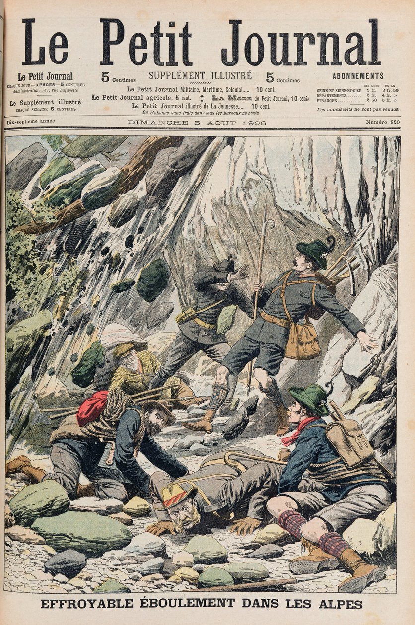 سقوط صخري مرعب في تيرول ، رسم توضيحي من `` Le Petit Journal &39;&39; ، 5 أغسطس 1906 بواسطة المدرسة الفرنسية