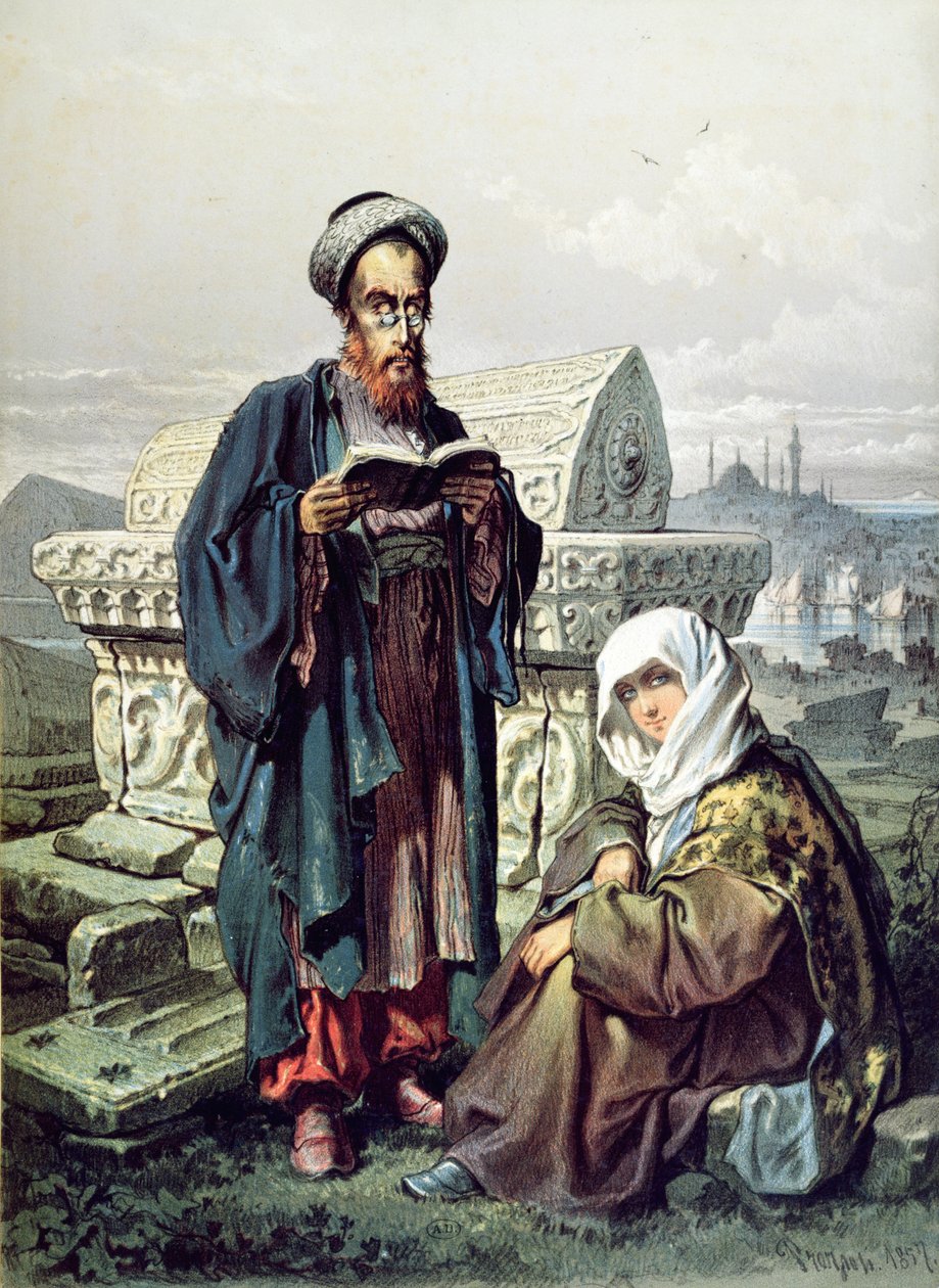 زوجان يهوديان في مقبرة في القسطنطينية ، 1857 بواسطة المدرسة الفرنسية