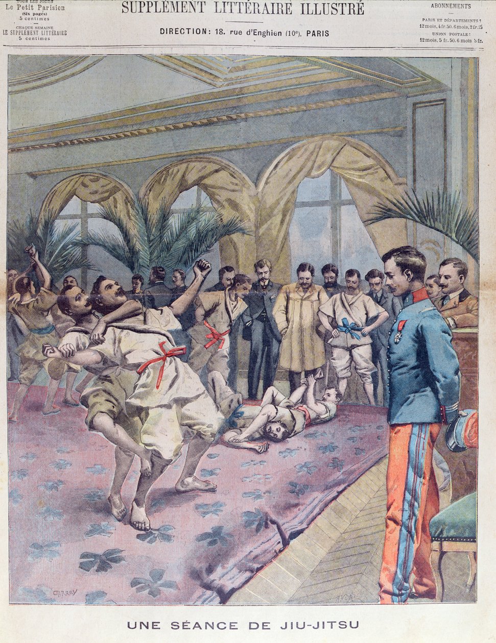 جلسة جيو جيتسو في فرنسا ، توضيح من لو بيتي باريزيان ، 1905 بواسطة المدرسة الفرنسية