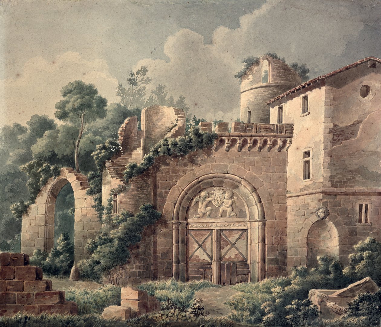 قلعة مدمرة ، 1820 (مرحاض على ورق) بواسطة المدرسة الفرنسية