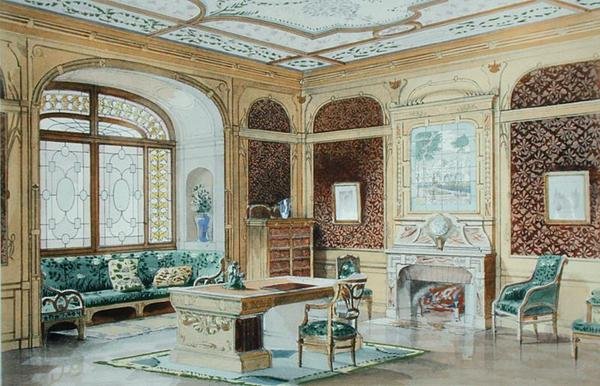 دراسة ، مشروع زخرفي بقلم جي ريمون ، رسم توضيحي في "Interieurs Modernes" ، نُشر عام 1900 (لون ليثو) بواسطة المدرسة الفرنسية