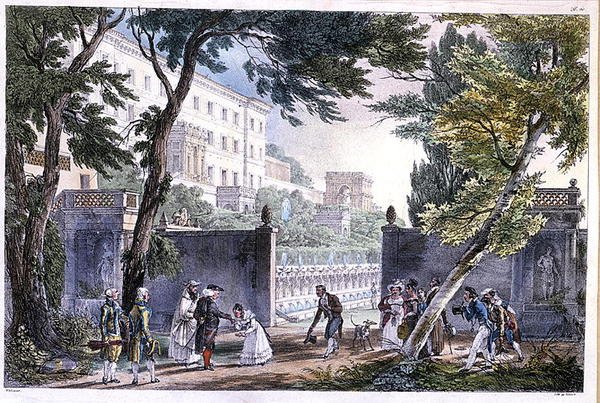 فيلا في روما ، نقشها الشرير ، حوالي عام 1820 (حجر ملون) بواسطة المدرسة الفرنسية