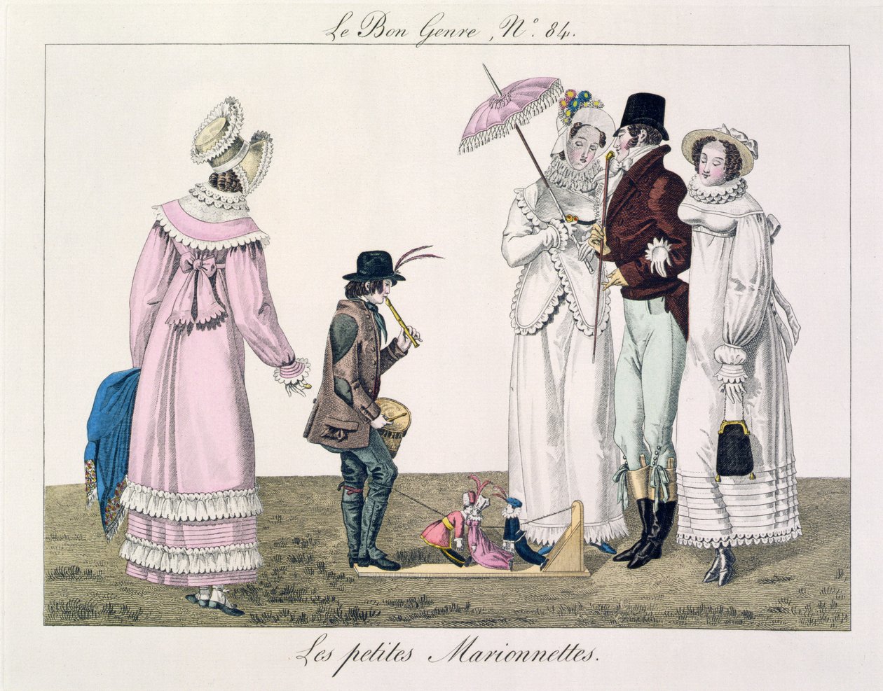 صبي ترفيهي مع الدمى الراقصة ، اللوحة 84 من le Bon Genre ، c.1810 (نقش الألوان) بواسطة المدرسة الفرنسية