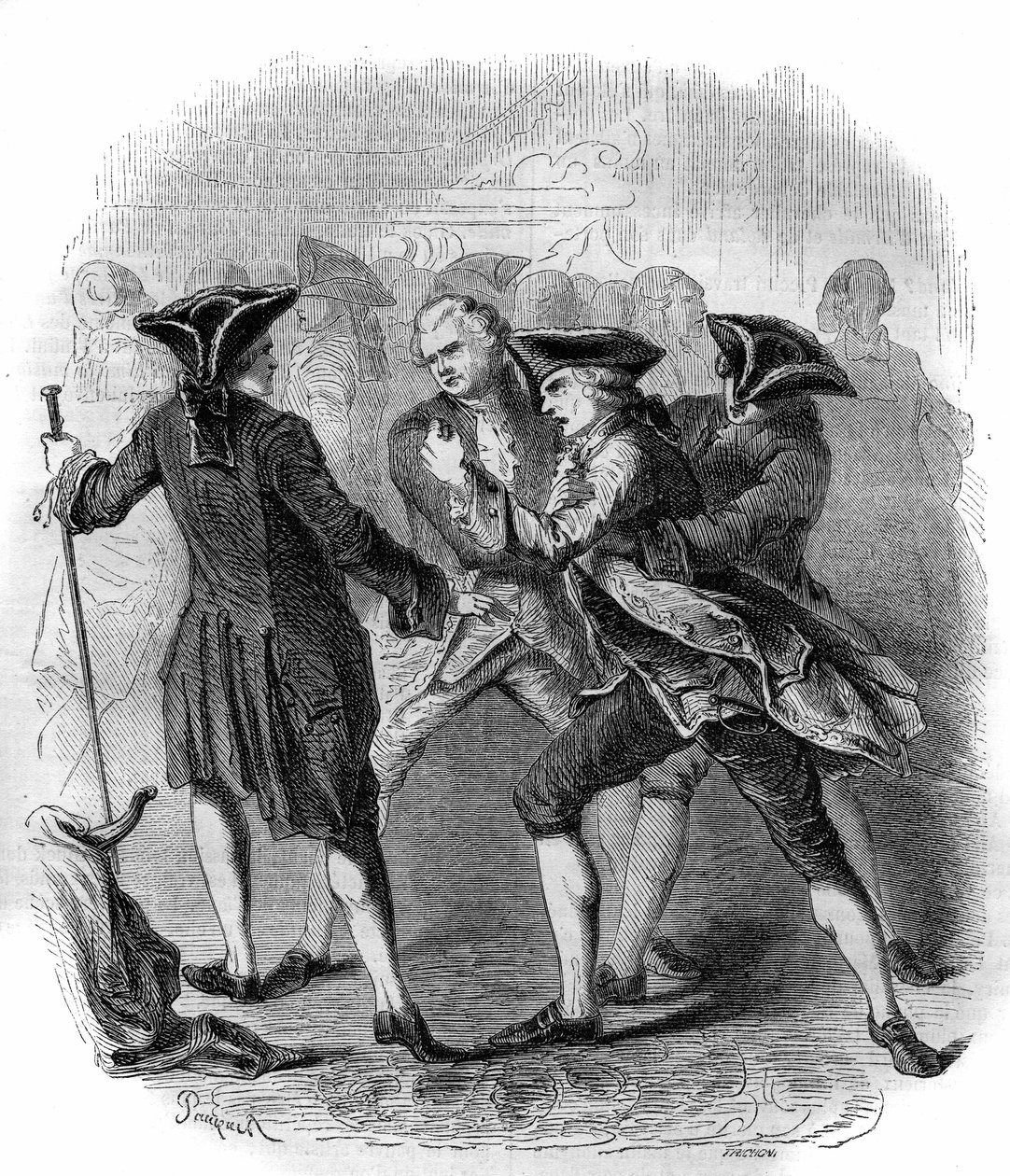 مواجهة بين "" Gluckistes "و" Piccinistes "" توضح التنافس بين الملحنين Christoph Willibald Gluck و Niccolo Vito Piccinni. نقش من 1856. بواسطة المدرسة الفرنسية