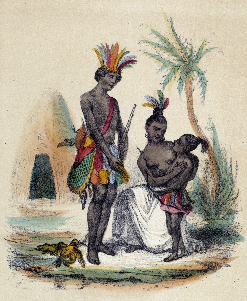 عائلة من الهنود الكنديين أمام عرباتهم. رسم توضيحي لكندا ، في "الأمم الاثنا عشر" بقلم ME Fouinet بواسطة المدرسة الفرنسية