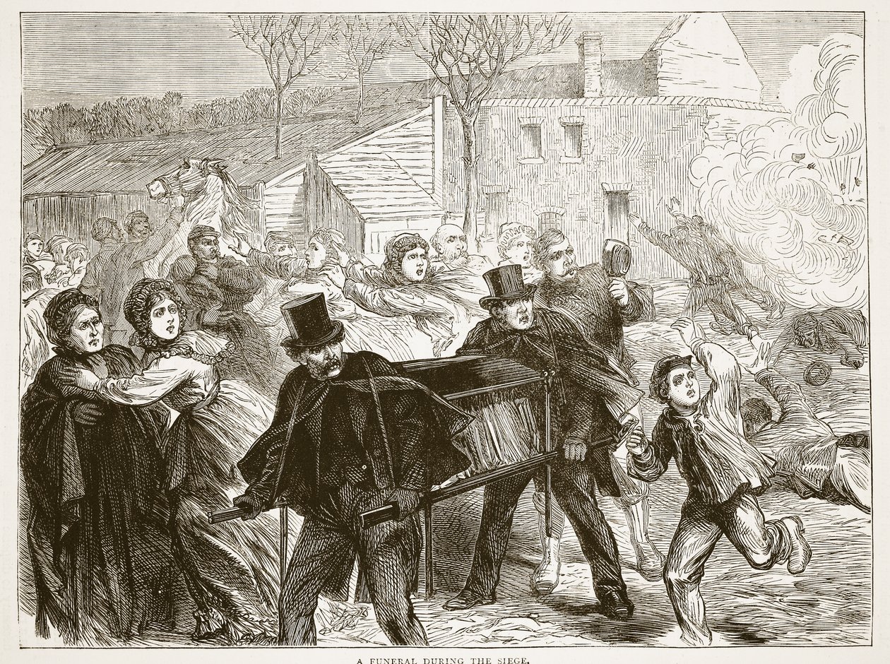 جنازة خلال الحصار ، مارس 1871 ، رسم توضيحي من تاريخ كاسيلز للحرب بين فرنسا وألمانيا ، 1870-1871 بواسطة المدرسة الفرنسية