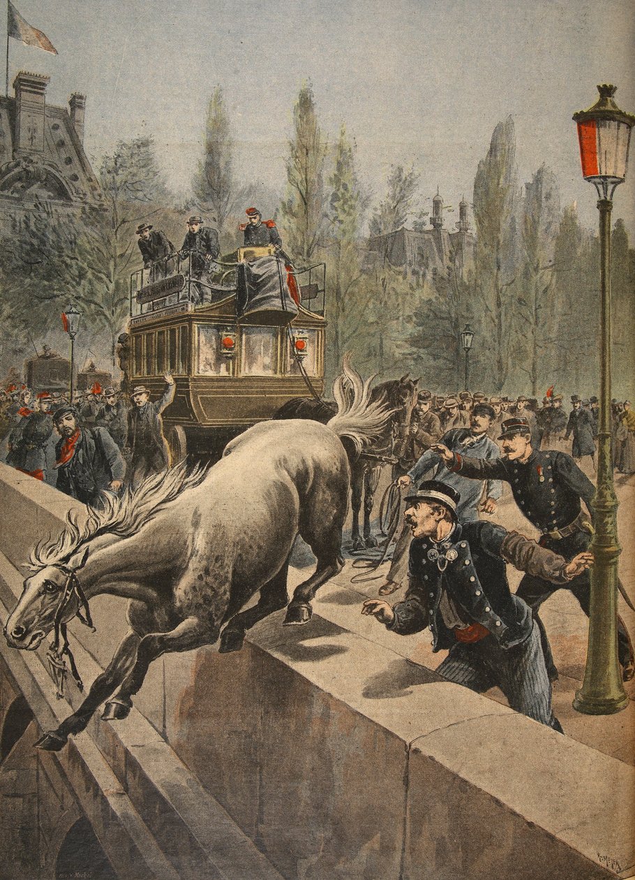 حصان ينتحر ، رسم توضيحي من Le Petit Journal: Supplement illustre ، 1898 بواسطة المدرسة الفرنسية
