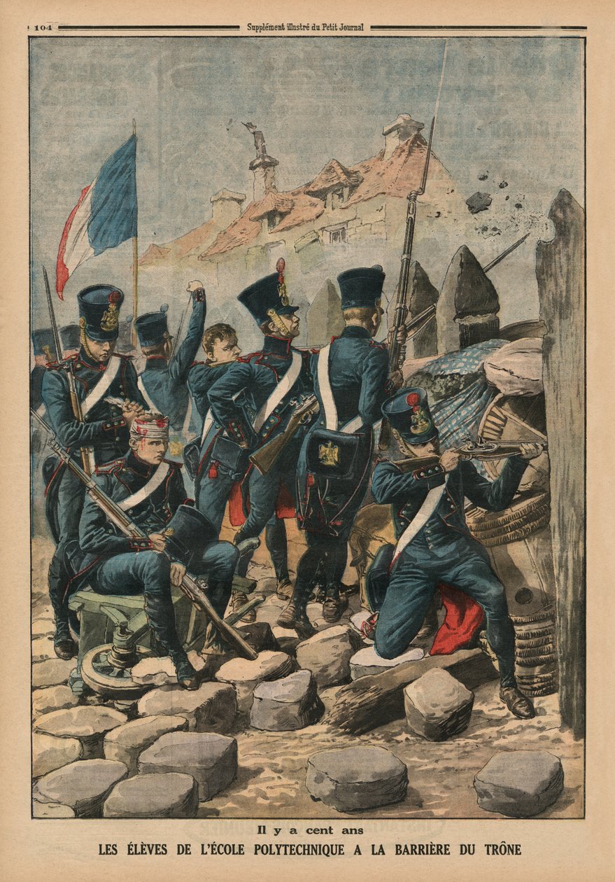 قبل مائة عام ، طلاب كلية الفنون التطبيقية في Barriere du Trone ، توضيح الغلاف الخلفي من `` Le Petit Journal &39;&39; ، ملحق illustre ، 29 مارس 1914 بواسطة المدرسة الفرنسية