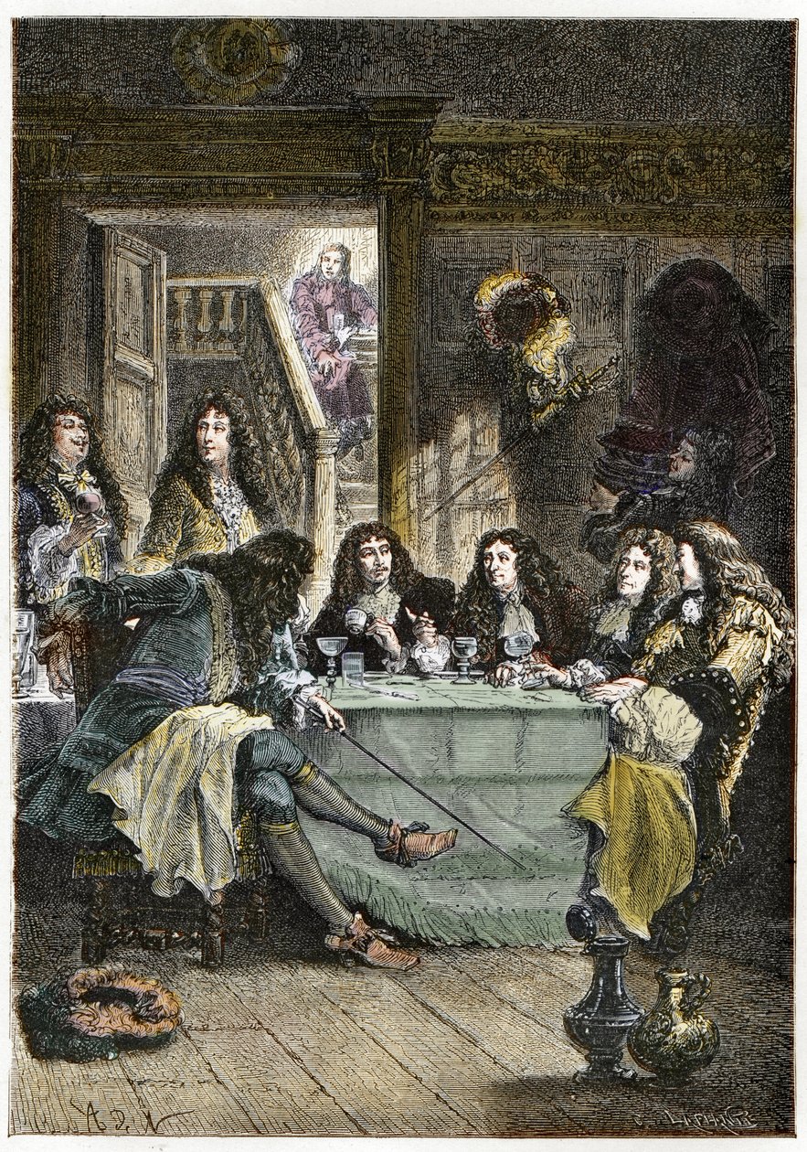 صالون (ملهى) يجمع بين الكتاب الفرنسيين جان دي لافونتين (1621-1695) ونيكولاس بويلو ديسبرو (بويلو ديسبرو) (1636-1711) والكاتب المسرحي جان بابتيست بوكلين ديت موليير (1622-1673) والشاعر جان راسين ( 1639-1699) - لافونتين ، بويلا بواسطة المدرسة الفرنسية