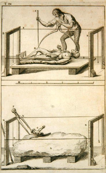 نحات يقيس نموذجًا لكتلة من الحجر ، من "Encyclopedie des Sciences et Metiers" بقلم دينيس ديدرو (1713-84) نُشر عام 1770 (نقش) بواسطة المدرسة الفرنسية
