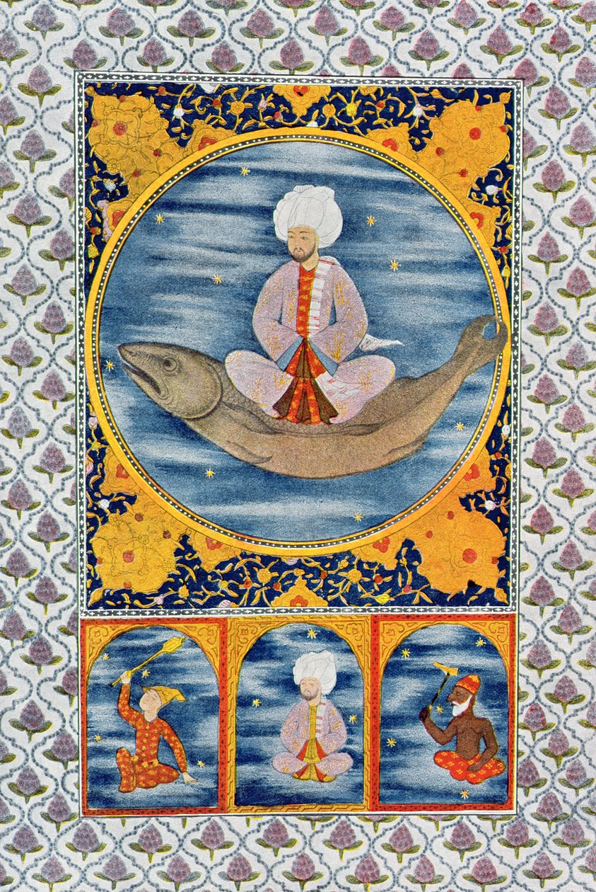 عبد الله البحر ، توضيح من الليالي العربية ، 1895 (نقش ملون) بواسطة المدرسة الفرنسية
