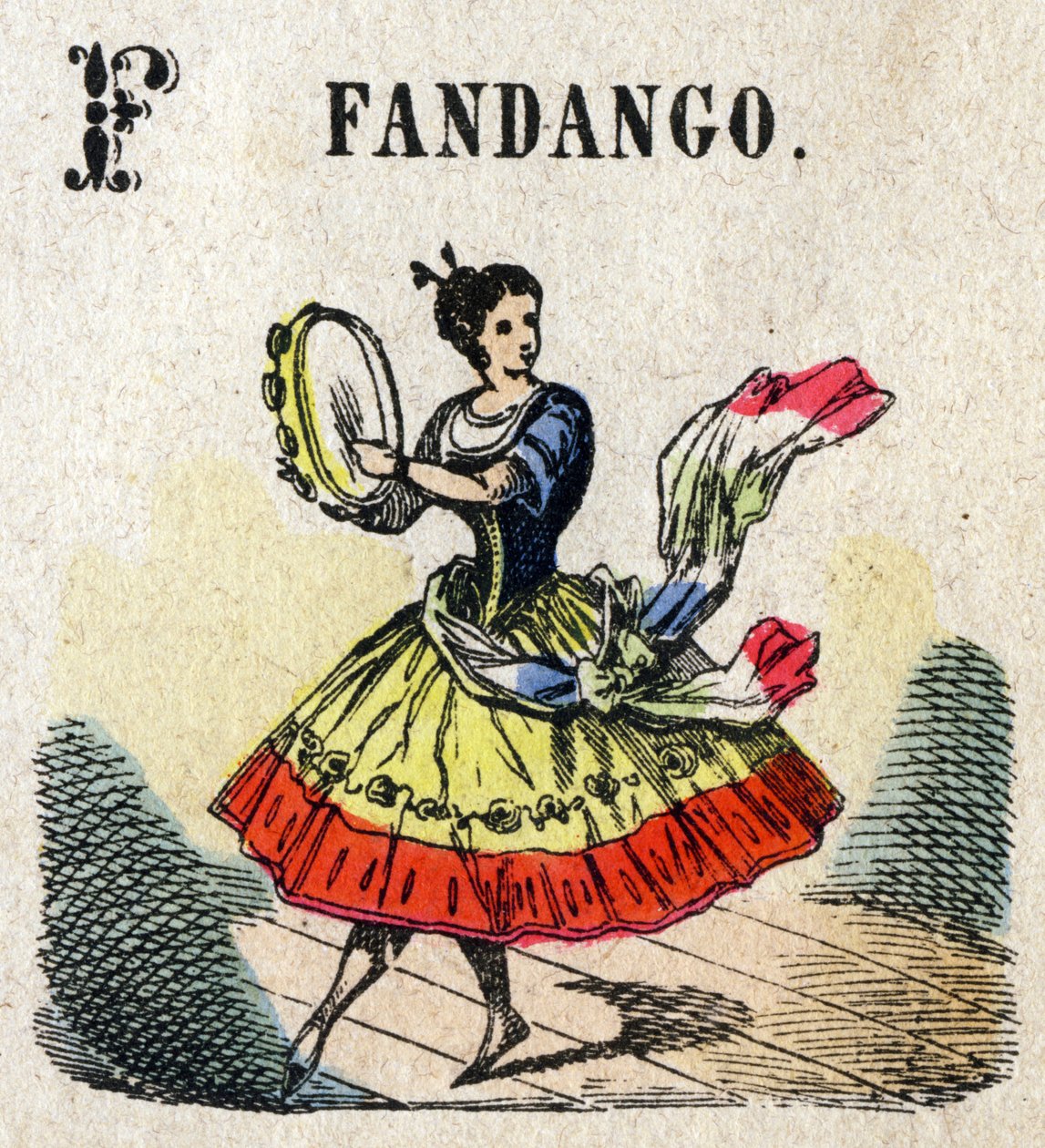 أبسيدري. حرف F مثل Fandango. الأبجدية الموسوعية الصغيرة ، سلسلة شعبية. تصوير إبينال ، أواخر القرن التاسع عشر بواسطة المدرسة الفرنسية