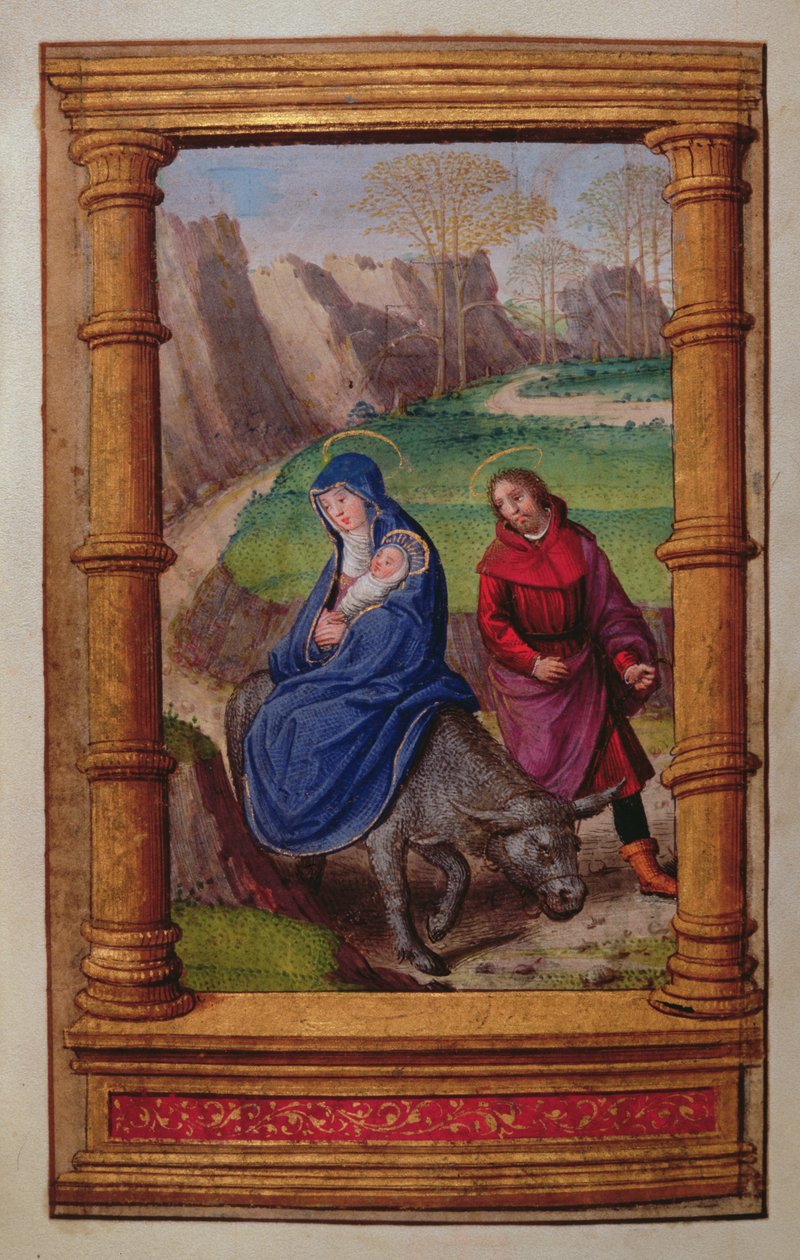 أضف 35214 f.72v Flight إلى مصر ، من كتاب الصلوات ، باريس بواسطة المدرسة الفرنسية
