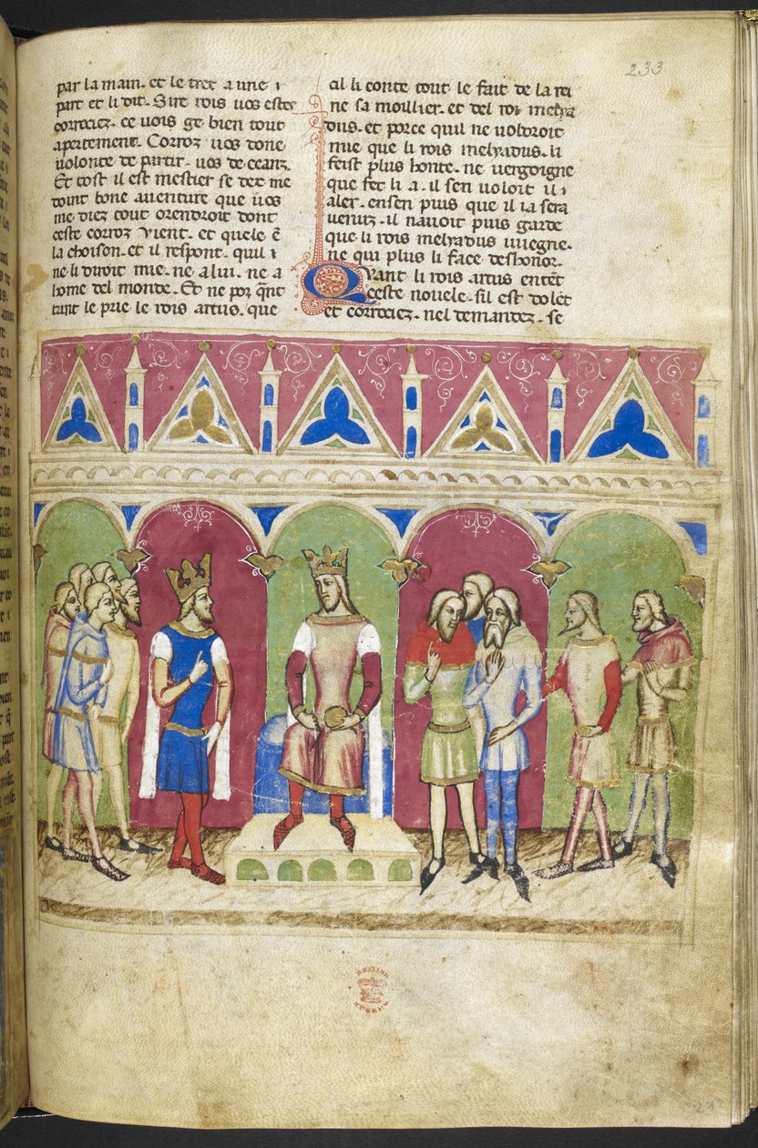 يضيف. MS 12228، f.223، Roman du Roy Meliadus de Leonnoys، c.1352 (رق) بواسطة المدرسة الفرنسية