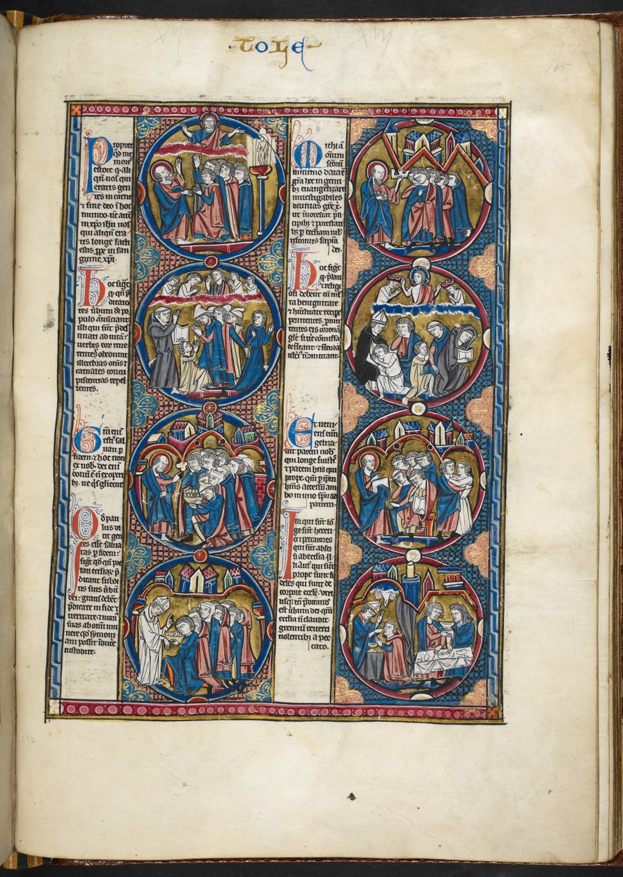 أضف MS Harley 1527 ، f.105r ، المنمنمات من الكتاب المقدس الأخلاقية (الرق) بواسطة المدرسة الفرنسية