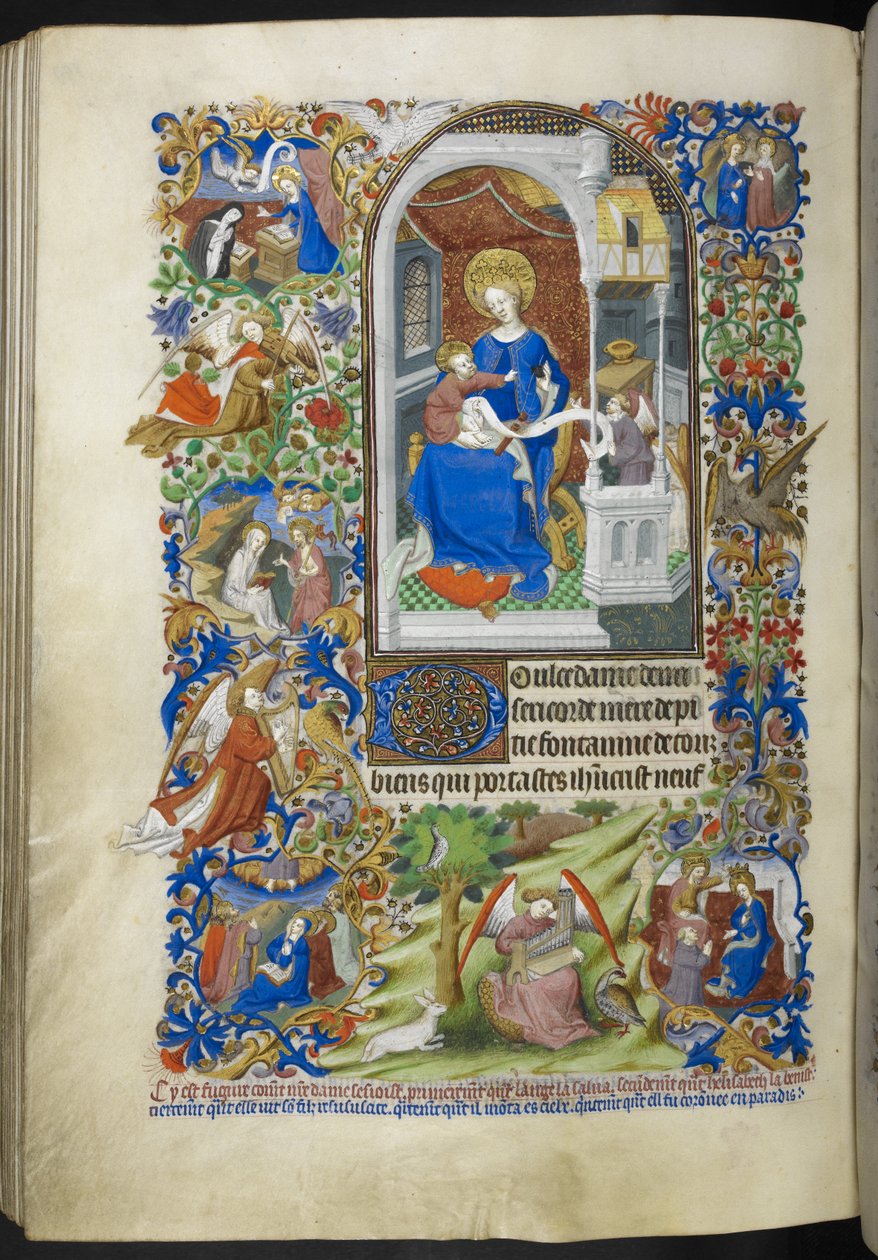 أضف Ms 18850 f.199v، Fifteen Joys of the Virgin Mary، Book of Hours (The Bedford Hours) c.1410-30 (الحبر واللون والذهب على الرق) بواسطة المدرسة الفرنسية