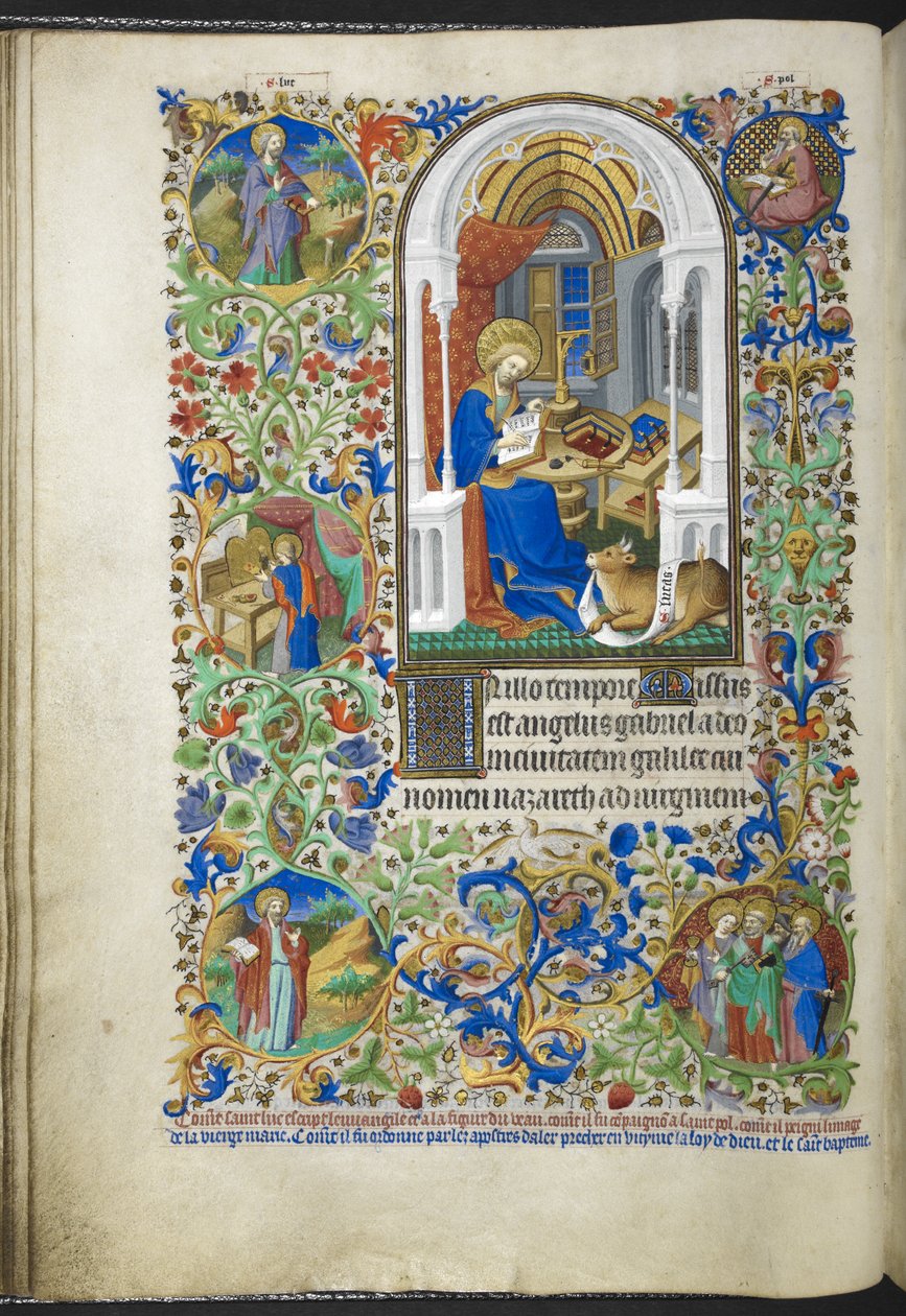 أضف MS 18850 f.20v Luke the Evangelist، from Book of Hours (The Bedford Hours) c.1410-30 (الحبر واللون والذهب على الرق) بواسطة المدرسة الفرنسية