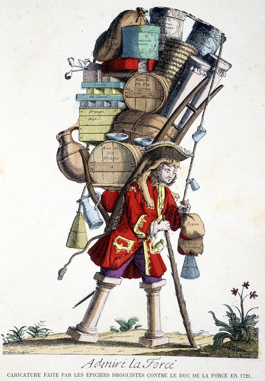 Admire force. Cartoon made by drugists against the Duke of Force in 1721. بواسطة المدرسة الفرنسية