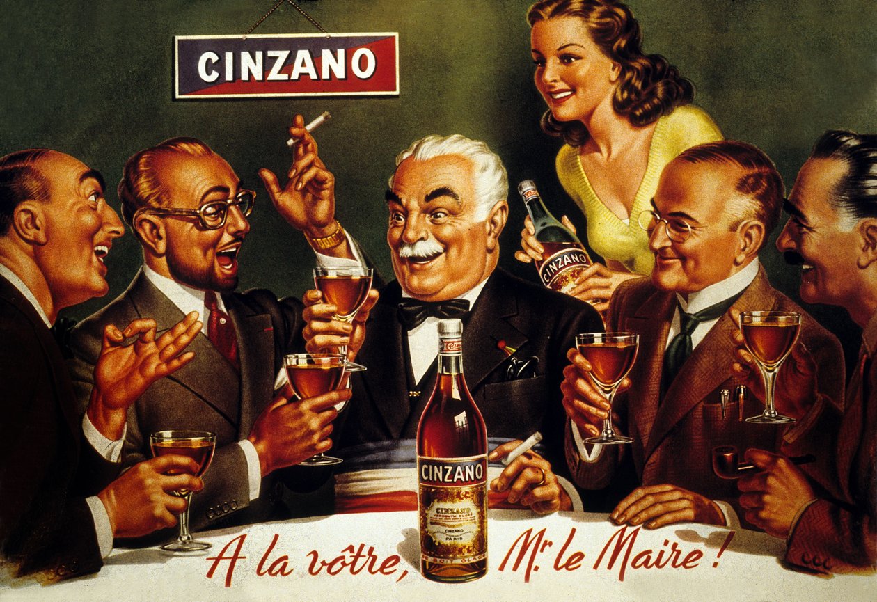 إعلان عن Cinzano Blanc (لون ليثو) بواسطة المدرسة الفرنسية